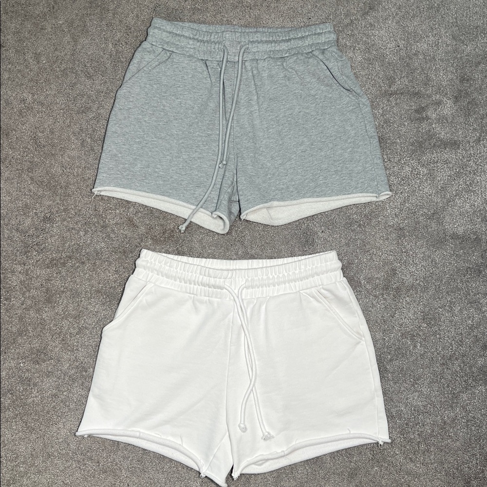 Casual Athletic Drawstring Shorts - Gray & White